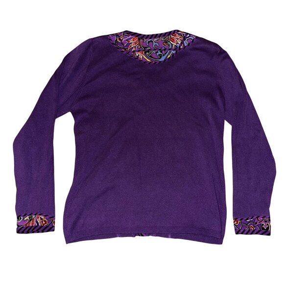 Koos Of Course VTG Cardigan Graphic Purple Sweater Long Sleeve Button 80s 90s M - Picture 2 of 3